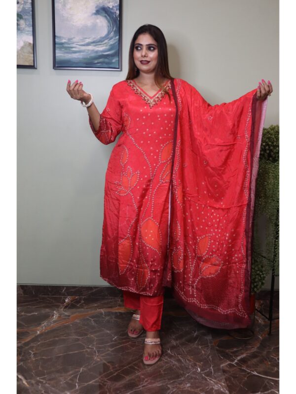 Red Bandhani Kurta Set